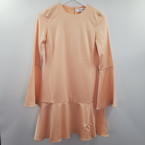 Revolve Elliatt Serene Dress Chalk Pink Bell Sleeves Satin Boho Wedding Cocktail - Picture 2 of 8